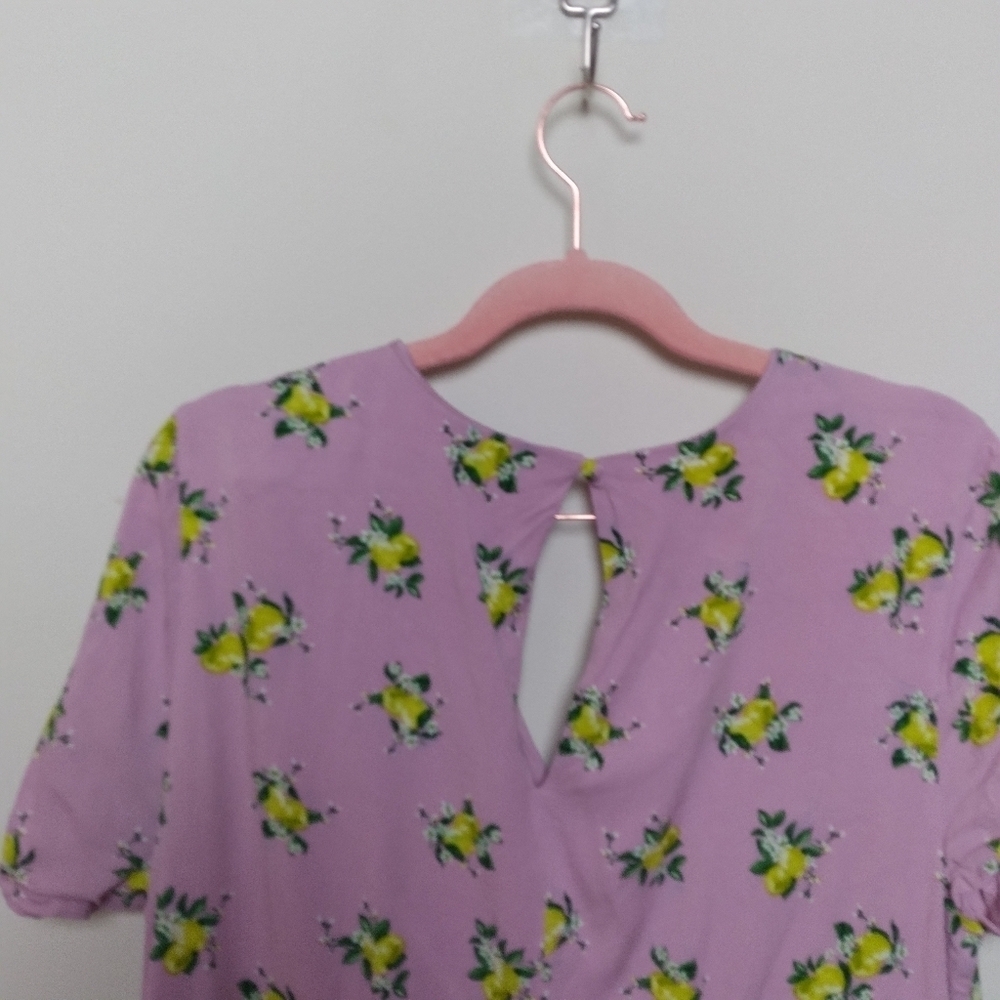 Torrid Purple Short Sleeve V Neck Lemon Print Midi Button Front Dress Size 1 1X - Picture 11 of 13